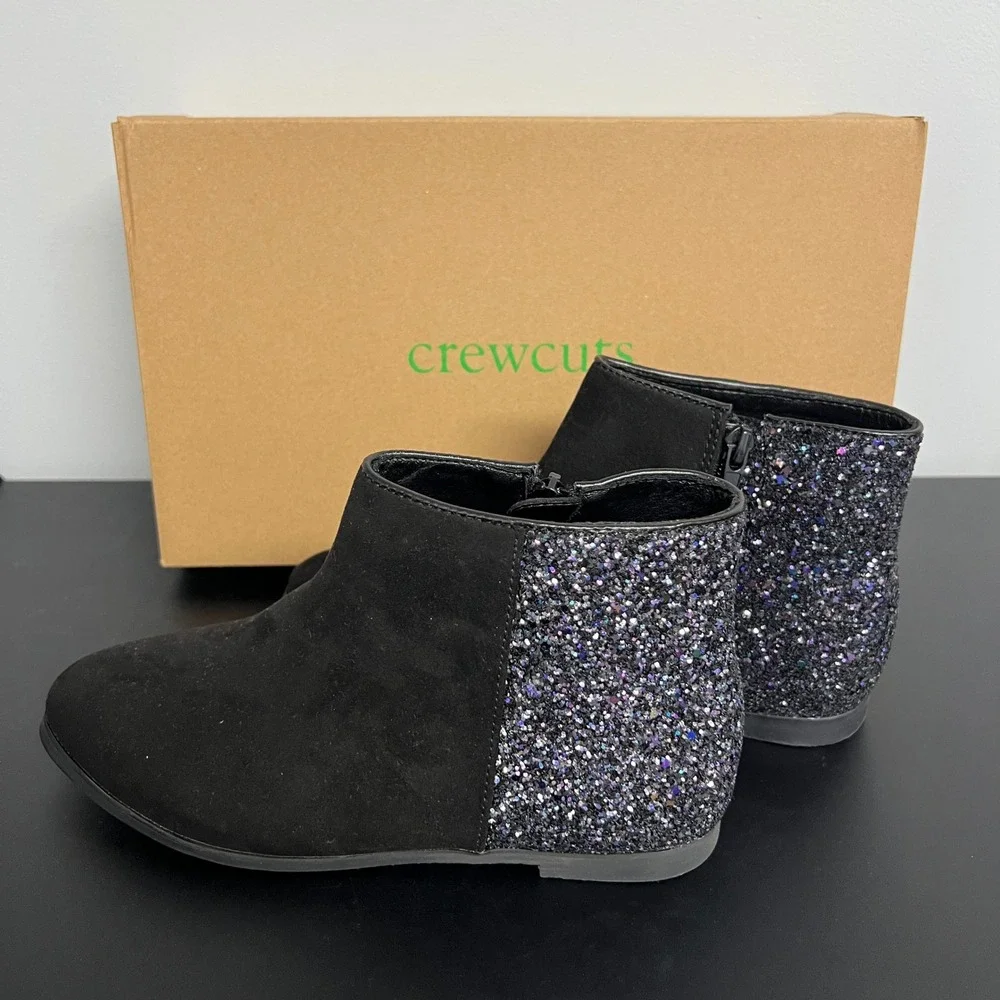Crewcuts Girls Glitter-Back Boots Black Multi Ankle Booties BU913 Size K3 NEW